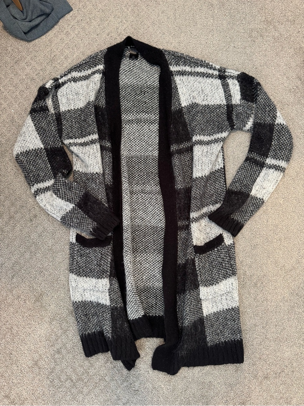 Madison Black & Gray Plaid Open-Front Women's Cardigan